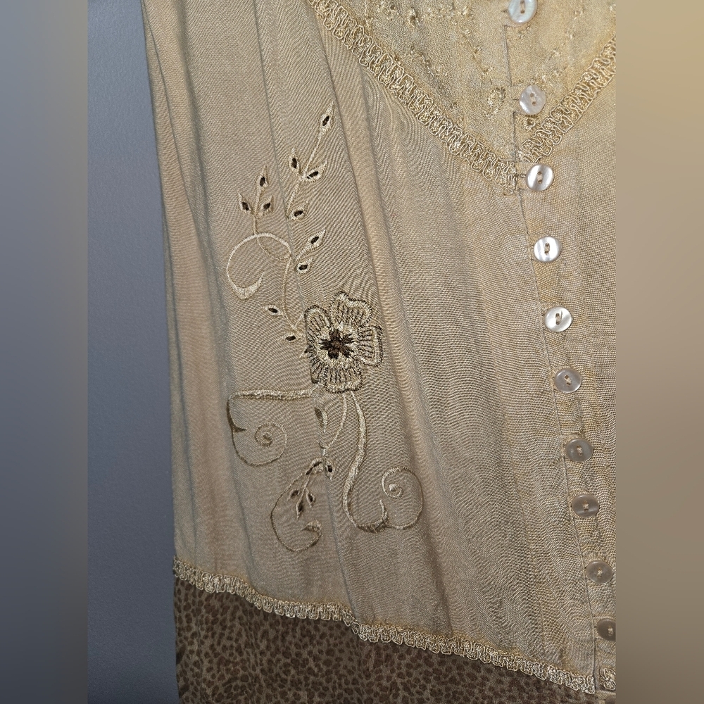 Raya Sun Tan and Brown Dress, Embroidered, Large, Boho - Picture 8 of 11
